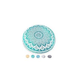 Mandala Life ART Bohémien Yoga Décor Housse de Coussin de Sol - 75cm - Taie d'oreiller Tapis de Méditation Ronde - Décoratif Pouf Tapis en Coton imprimé
