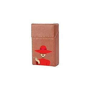 Etui Boite en Cuir Paquet De Cigarette Marron Lady Rouge