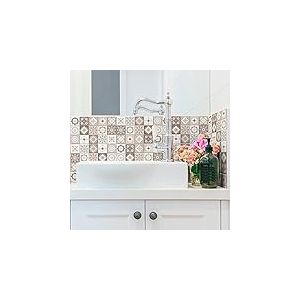 Ambiance Sticker Pack de 6 Stickers Adhésifs Frises Carrelages - Autocollant Frises Carreaux de Ciment - Mosaïque Brudino Mural Salle de Bain, Cuisine - 6 Pièces de 20 x 120 cm
