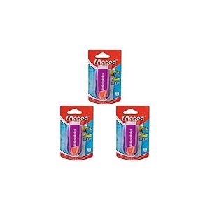 MAPED Universal Gom Stick Gomme protégée et Rechargeable, coloris Rose, Paquet de 3