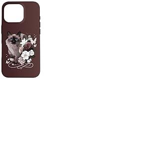 Chat Siamois avec des Fleurs, Look Vintage, Chat Siamois Coque pour iPhone 16 Pro
