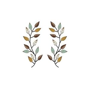 Zhengmy Lot de 2 feuilles d'arbre de vigne en métal - Branche d'olivier - Décoration murale en fer forgé sur le lit - Décoration extérieure - Couleurs vives