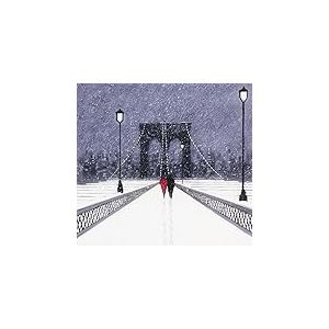 Jon Barker (Nighttime Stroll Across Brooklyn Bridge - New York 85 x 85 cm Toile Imprimée, Décoration Murale