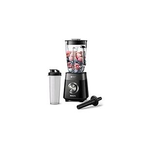 Philips Blender Series 5000 - Puissance 1200W, Bol verre, Capacité totale de 2L, 3 vitesses + Pulse, Gourde incluse, Nettoyage facile, Pièces résistantes au lave-vaisselle, Noir (HR3031/00)