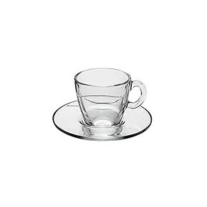 Pasabahce Aqua Service de Tasses à Café avec assiettes, Verre, Transparent, 6 pièces