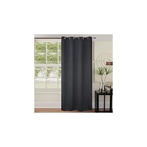 Homemaison - Rideau Occultant Uni Color&eacute; - Polyester - Tissu 260 g/m&sup2; - 8 &OElig;illets Ronds Argent - Isolation Thermique et Phonique - Chambre Salon Bureau - 140 x 260 cm - Noir
