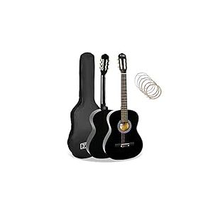 3rd Avenue Guitare Classique 4/4 Pleine Grandeur Avec Cordes En Nylon Espagnol Pour Débutant - 6 Mois De Cours Gratuits, Sac, Cordes - Noir