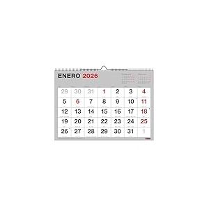 Miquelrius - Calendrier mural 2026 Basic avec grands chiffres, organiseur annuel A3 : 420 x 296 mm, avec espace pour noter, reliure &agrave; spirale double, planificateur 12 mois, espagnol