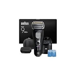 Braun Rasoir Electrique Homme Series 9+ PRO 9690CCE Noir, Etanche, Lames De Précision Ultra-Fines, Tondeuse Pro Trimmer Pour Bien Raser La Barbe, Coffret Avec Station De Nettoyage Et Tête PréRasage