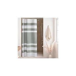 Madison Park Rideau de Douche en Tissu gaufré à Rayures avec Gestion de l'humidité Scotchgard de 3 m – Rideau de Douche Moderne de qualité Spa pour Salle de Bain, étage de Salle de Bain, Gris (137 x