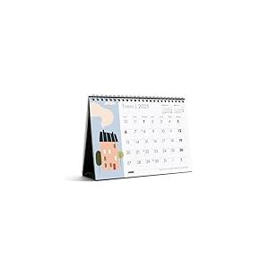 Miquelrius - Calendrier de bureau 2025, calendrier A5 : 210 x 148,5 mm, avec espace pour noter, calendrier 2025, reliure double spirale, calendrier annuel de bureau, espagnol, design maisons