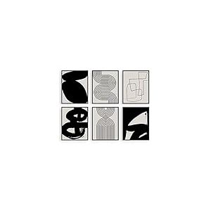 HAUS AND HUES Peinture abstraite noire esthétique – Lot de 6, abstrait moderne, noir et gris, art abstrait à une ligne, impression géométrique, art mural minimaliste (20,3 x 25,4 cm, sans cadre)