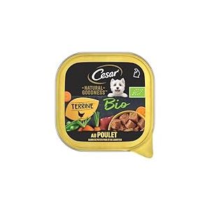Cesar Barquettes Natural Goodness Bio Terrine – Nourriture Humide pour Chien – au Poulet Garni de Petits Pois et de Carottes – Lot de 16 barquettes x 100 g