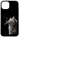 Chat sibérien fume un cigare drôle fumeur de cigare et amoureux des chats Coque pour iPhone 15 Plus