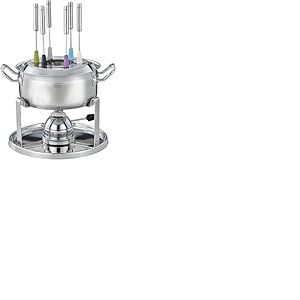 R&Ouml;SLE Kit &agrave; Fondue avec br&ucirc;leur &agrave; gaz pour 6 Personnes - Casserole &agrave; Fondue en Acier Inoxydable de 20 cm avec Couvercle en Verre, br&ucirc;leur &agrave; gaz 1000 W, r&eacute;chaud Pliable et Accessoires pour Fondue de