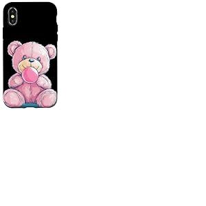 Costume d'ours en peluche rose avec chewing-gum bulles Coque pour iPhone X/XS