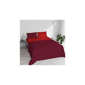 Parure de lit Double 100% Coton Naturel, fabriqué en Italie, Drap Housse avec Coins, Drap Dessus 240 x 300 cm et taies d'oreiller avec Rabat intérieur, Bordeaux/Rouge