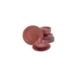 CreaTable, 21630, Série Orient Mandala Rouge, service de vaisselle 18 pièces, ensemble d'assiettes en porcelaine.