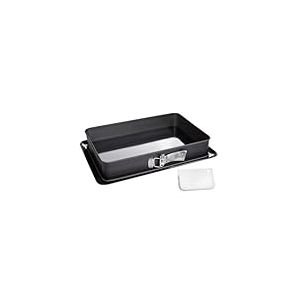 Zenker 7022 Moule à gâteaux rectangulaire à charnière, Moule Rectangle, Plat à Four, Plat à gratin, Moule à gâteaux avec Plateau, Acier émaillé, 42 x 29 cm, Noir