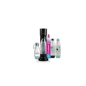 sodastream Pack de Gaia Machine à Eau Pétillante | Pack 3 Bouteilles 1L + 1 Bouteille 0,5L Compatibles Lave-Vaisselle + 1 Recharge de Gaz 60L à Clipser | Noire
