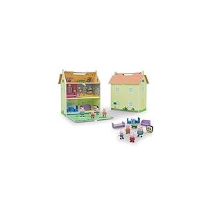 Peppa Pig 913D00073 Maison Portable en Bois avec décoration – 2 étages avec Grenier et Jardin – Comprend 7 Accessoires et 4 Personnages – Taille 39 x 34, 5 x 18 cm