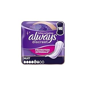 Always Discreet Serviettes Pour Fuites Urinaires Nuit x16 Protection Intégrale. Discrétion incroyable