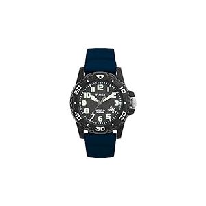 Timex Main Street Montre pour hommes, 42 mm, bracelet en silicone bleu, cadran noir, bo&icirc;tier noir TW5M61100