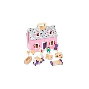 Melissa & Doug - Maison Portable Et Pliable 11 Pièces - Maison De Poupée À Transporter Avec 2 Personnages - Jouet En Bois - Jouet D'Activité, Développement Et Apprentissage - Cadeau Enfant 3 Ans Et +