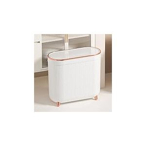 Aupekro Poubelle de salle de bain avec couvercle, 12 litres, poubelle rectangulaire étroite en plastique pour salon, cuisine, toilettes, bureau (blanc)