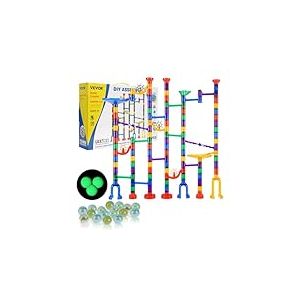 VEVOR Circuit à Billes, 150 PCS, Jeu de Construction de Labyrinthe de Billes, avec 10 Billes phosphorescentes et 40 Billes en Verre, Jouet intellectuel éducatif STEM, pour Enfants à partir de 3 Ans