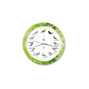 KOOKOO Horloge chantante en Forme de Feuille d'oiseaux, avec 12 Oiseaux chanteurs locaux et véritables Sons d'oiseaux naturels, avec Mouvement à Quartz radiocommandé RC
