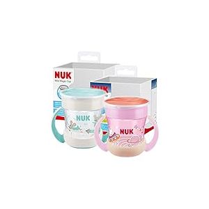 Tasse antifuite NUK Mini Magic Cup Night | 6+ mois | 160 ml | Bord antifuite à 360° pour boire de tous les côtés | Brille dans le noir | Poignées ergonomiques | Sans BPA | Lapin (Rose) | Lot de 2