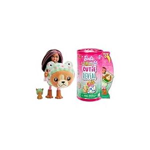 Barbie Coffret Cutie Reveal Avec Poupée Chelsea Aux Cheveux Châtains Et Mèches Roses, Chiot Déguisé En Grenouille, 6 Surprises Et Accessoires Inclus, Jouet Enfant, A Partir De 3 Ans, HRK29
