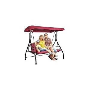 VEVOR Balancelle de terrasse 3 Places, balançoire Convertible avec auvent réglable Porche extérieur, Coussin épais Amovible, Cadre Acier allié, pour Balcon, Jardin, Bord de Piscine, Couleur Bordeaux