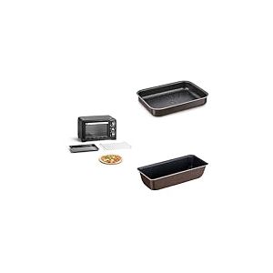 LOT Moulinex Four électrique posable 19 L, chaleur tournante, 6 modes de cuisson, Thermostat réglable jusqu’à 240°C, Optimo noir OX444810 + Tefal Plat Aluminium 20x26 cm + Tefal Moule à cake 28 cm