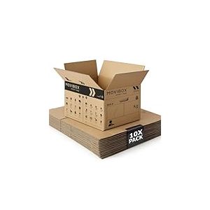 Lavatelli Movibox - 10 bo&icirc;tes de d&eacute;m&eacute;nagement 50 x 35 x 35 cm taille universelle - Double vague robuste - Avec symboles contenu et pi&egrave;ce destination, poign&eacute;es pr&eacute;-d&eacute;coup&eacute;es - bo&icirc;tes en carton