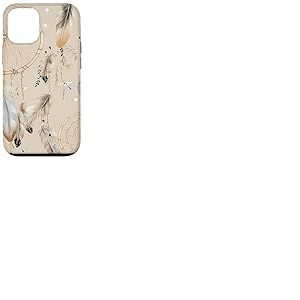 Coque pour iPhone 15 Attrape-rêves Plume Boho Beige Pastel