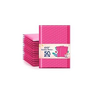 GSSUSA #000#000 Lot de 50 enveloppes &agrave; bulles en poly&eacute;thyl&egrave;ne rembourr&eacute;es auto-adh&eacute;sives pour envoi postal, 10,2 x 20,3 cm, rose