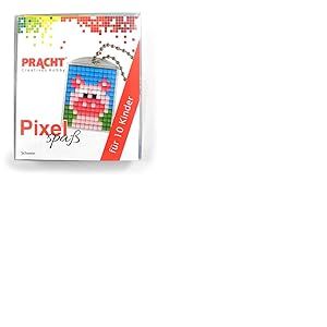 Pixel P90058-05501 Kit de bricolage amusant cochon pour enfants avec 10 m&eacute;daillons &agrave; pixelliser, syst&egrave;me d'enfichage simple sans repassage ni collage
