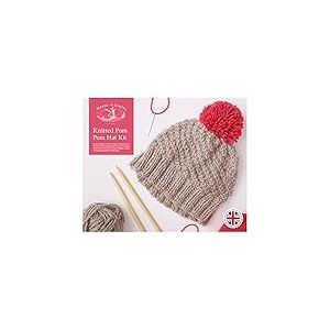 House of Crafts Bonnet pompon tricoté, kit de loisirs créatifs, multicolore, comprend une pelote de laine acrylique épaisse de 100 g, une pelote de laine acrylique Baby DK de 50 g, des aiguilles à