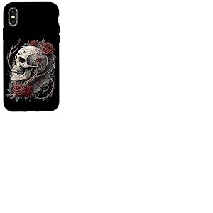 T&ecirc;te de Mort Roses Rouges Baroque Gothique Vintage Tattoo Coque pour iPhone X/XS