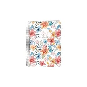 Q Kalon - Agenda 2026 - Un Jour par Page, A5 (15x21 cm), Planificateur Multilingue (ESP, ANG, FR, ALL), Reliure Anneaux, Couverture Carton et Protection Plastique - Garden