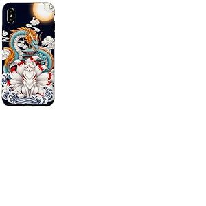 Pagode du Dragon Renard Kitsune &agrave; Neuf queues Japonaise Coque pour iPhone XS Max