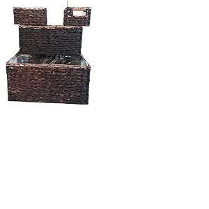 Lot de 4 paniers rectangulaires en paille marron - P 23 x 16 x 12 cm - M 40 x 28 x 18 - G 45 x 32 x 22 cm