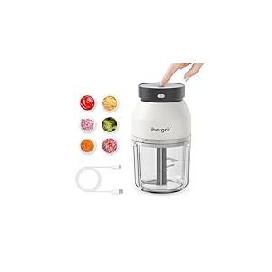 Ibergrif M503 Hachoir électrique, Mini-Robots et Hachoirs 400ml, Chargeur USB, Portabilité Hachoir Oignon Electrique, Mini Coupe Legumes pour Oignon, Ail, Viande, Légumes, Fruits