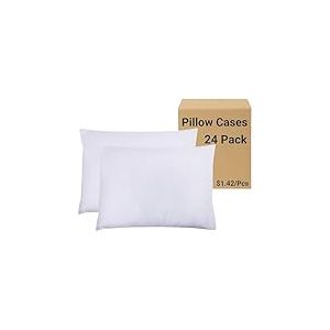 ZPECC Lot de 24 taies d'oreiller de taille standard &ndash; Blanc doux en vrac avec fermeture &agrave; enveloppe, housses de coussin pour motel, clinique th&eacute;rapeutique, teinture sur n&oelig;uds, marqueurs de tissu (50,8