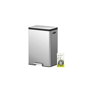 EKO EcoCasa II EK9138MT-20L + 20L Poubelle de cuisine rectangulaire à double compartiment (20 L + 20 L), finition en acier inoxydable brossé