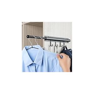 BaiNong Tringle de valet de 30,5 cm pour placard extractible – Tringle de placard extensible noire – Tringle télescopique standard pour rangement de pantalons