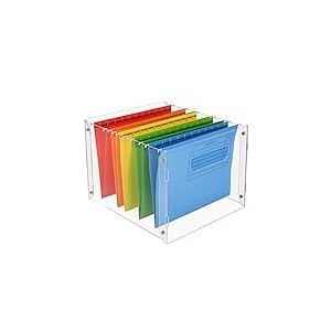 Organiseur de dossiers suspendus format lettre, boîte de rangement en acrylique avec poignées latérales, boîte de rangement portable pour dossiers de bureau A4, design moderne et flexible, décoration