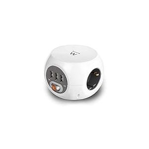 Ewent EW3939 Bloc d'alimentation Cube avec 3 Prises et 3 Ports USB Blanc 1,5 m